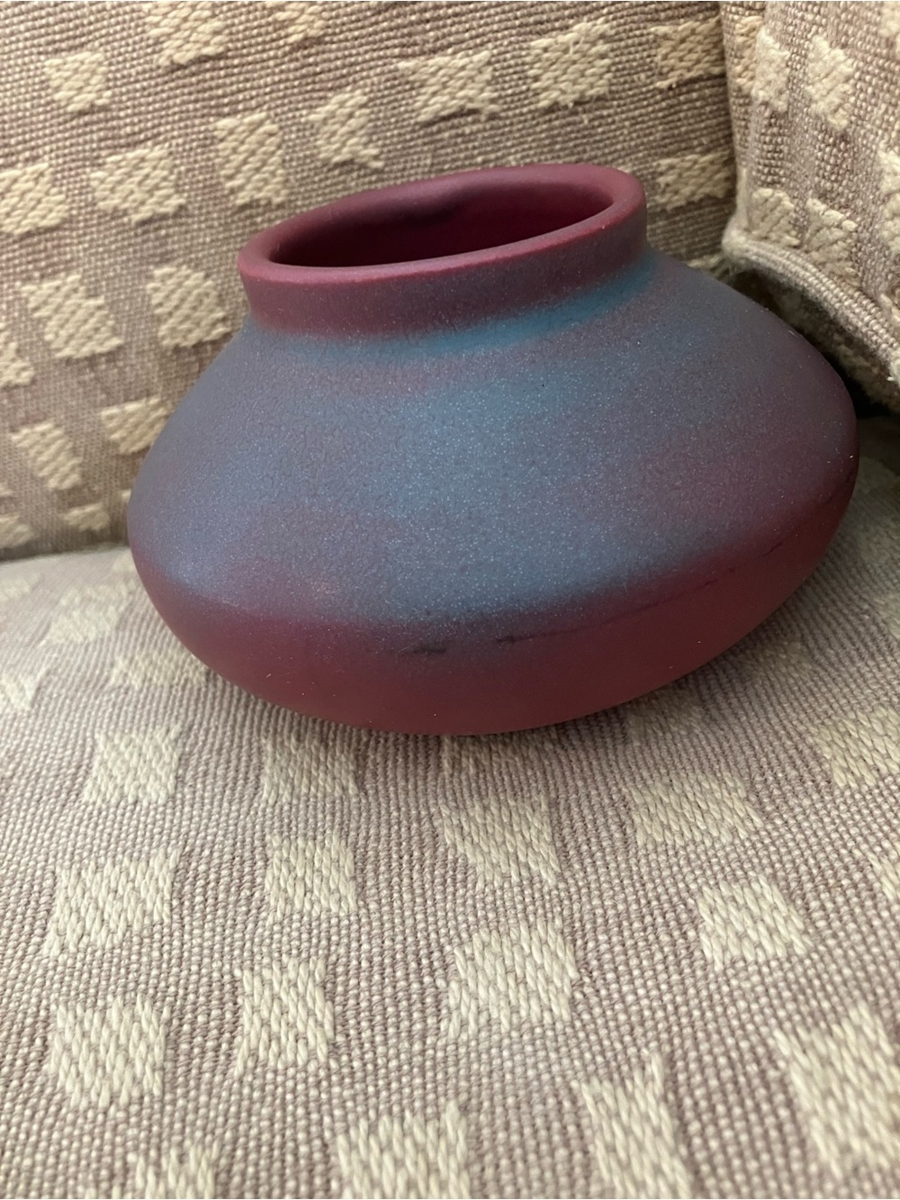 Vintage Van Briggle Art Pottery Mulberry Squat Vase 2.5” tall 5” wide